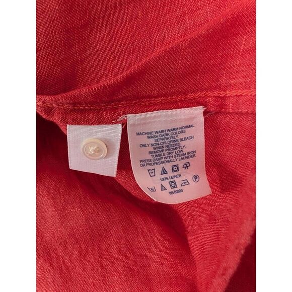 Lands' End Linen Button up Shirt women's Large 14-16 coral flowy beachy - Picture 6 of 7